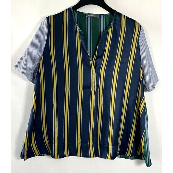 Alembika Mixed Fabric Top Modest Preppy Sz Small 1 Artsy Eclectic Career Office - Picture 2 of 8